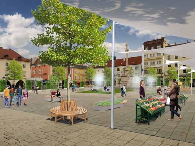 Der Hauptlatz von Wiener Neustadt in der Grünen-Version.