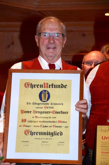 Peter Lengauer-Stockner steht nicht nur bereits 40 Jahre lang in den Reihen der Sängerrunde, er war auch neun Jahre lang als Obmann aktiv.
