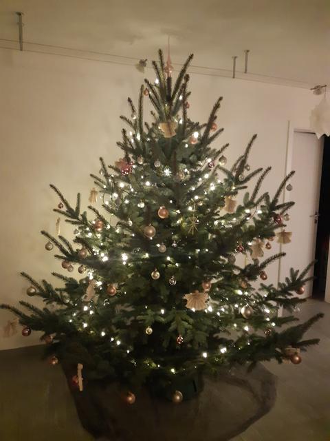 Unser Baum mit sehr vielen gebastelten Papier Engerl von unserer 12 Jährigen Tochter!
