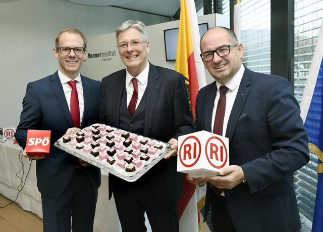 Landesgeschäftsführer Andreas Sucher, Landesparteivorsitzender Peter Kaiser und Harry Koller, Geschäftsführer des Renner-Institutes Kärnten (von links)