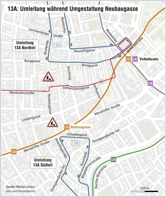 Der 13A wird während der Umbauarbeiten bis Herbst 2020 umgeleitet.
