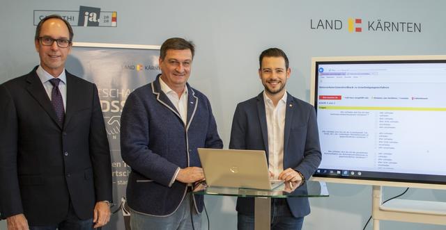 Landesrat Sebastian Schuschnig mit Wirtschaftskammer-Präsident Jürgen Mandl und Timo Springer, Präsident der Kärntner Industriellenvereinigung (von rechts)