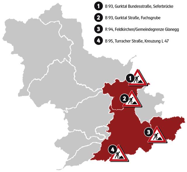 Die wichtigsten Baustellen 2020 im Bezirk Feldkirchen | Foto: Grafik: WOCHE