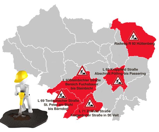 Die wichtigsten Baustellen 2020 im Bezirk St. Veit | Foto: Grafik: WOCHE