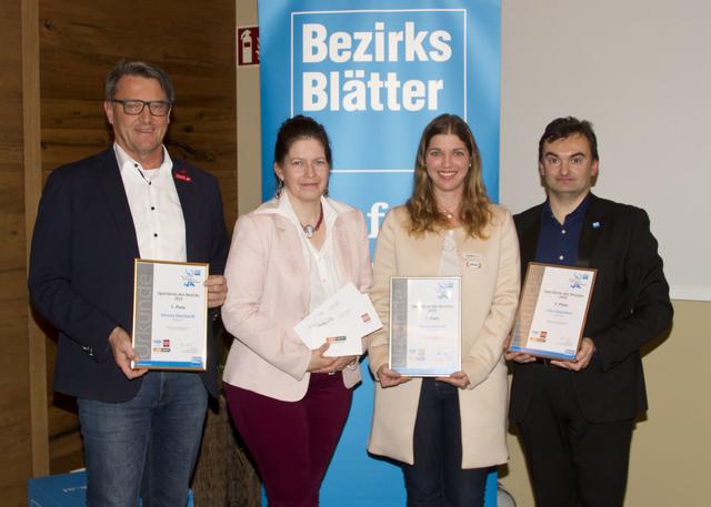 Kategorie Sportlerin: ASKÖ-Präsident Alfred Kollar, Debora Bene-Petle (Gigasport), Zweitplatzierte Tatjana Imrek und Michael Strini | Foto: Peter Seper