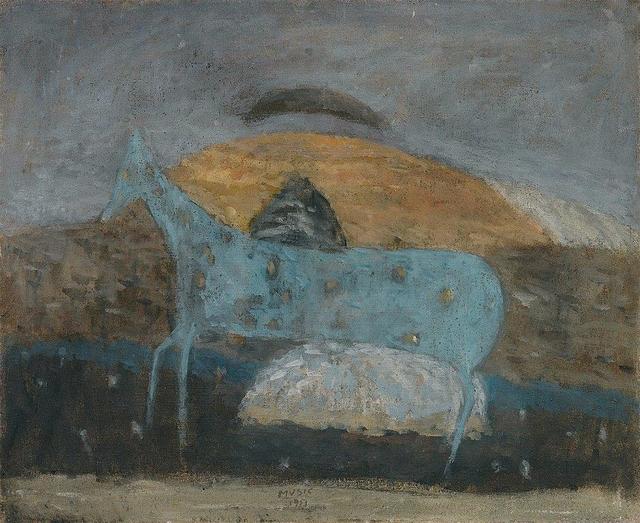 Zoran Mušič: Cavallo azzurro, Öl auf Leinwand, 1951