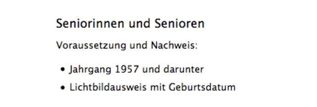 Screenshot www.wien.gv.at/freizeit/baeder/ vom 14. Jänner 2020, 11.50 Uhr. Die Homepage der Wiener Bäder ließ keine Zweifel offen: Senioren haben Anspruch auf ermäßigte Jahreskarten. Doch angeblich gab es diese Ermäßigung nie.