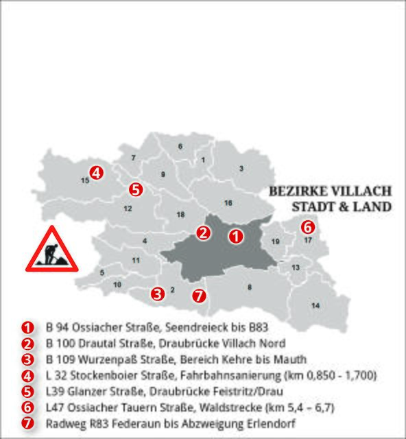 Die wichtigsten Baustellen 2020 in Villach Stadt und Land | Foto: Grafik: WOCHE