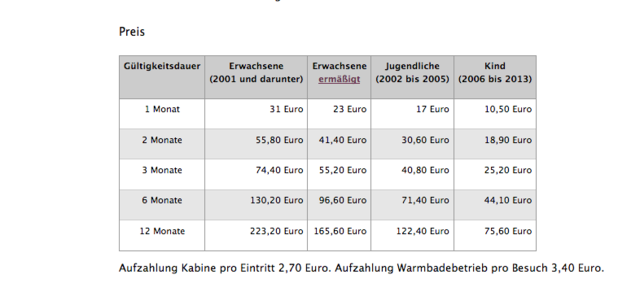 Screenshot www.wien.gv.at/freizeit/baeder/ vom 14. Jänner 2020, 11.50 Uhr. Die Homepage der Wiener Bäder ließ keine Zweifel offen: Senioren haben Anspruch auf ermäßigte Jahreskarten. Doch angeblich gab es diese Ermäßigung nie.