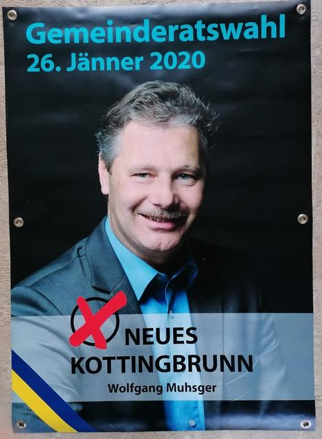 Dieses Plakat musste wieder abgehängt werden. Das „Neue Kottingbrunn“ wurde wegen Formalfehlern nicht zur Wahl zugelassen.