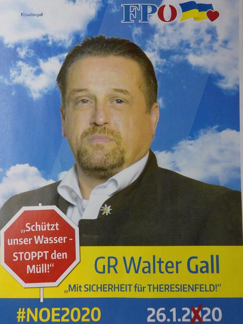 FPÖ-Spitzenkandidat GR Walter Gall möchte mit seiner Fraktion auch in den nächsten 5 Jahren als einzige starke Oppositionskraft Verantwortung im Gemeinderat übernehmen dürfen!
26.01.2020: FPÖ ❌ Liste 2 💙
Weil Theresienfeld es uns wert ist!
