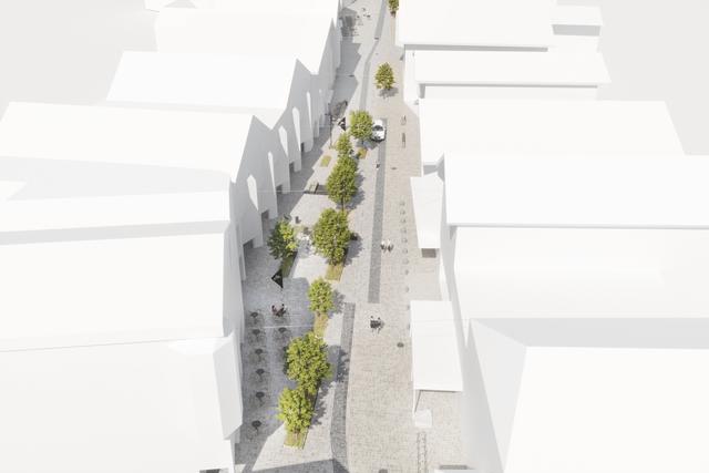 Visualisierung: So könnte in Zukunft die Untermarktstraße als Begegnungszone aussehen, die Bauarbeiten dafür beginnen im Frühjahr 2020. | Foto: Teresa Stillebacher + wildruf form