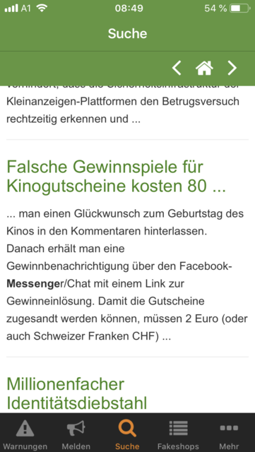 Unser App-Tipp der Woche: Internet Watch ist eine Informationsapp, die vor Inernetbetrugsversuchen warnt. Sie hilft dabei, Betrug, Phishing, Abofallen und vieles mehr zu erkennen.  | Foto: Screenshot