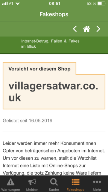Unser App-Tipp der Woche: Internet Watch ist eine Informationsapp, die vor Inernetbetrugsversuchen warnt. Sie hilft dabei, Betrug, Phishing, Abofallen und vieles mehr zu erkennen.  | Foto: Screenshot