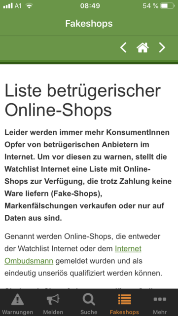 Unser App-Tipp der Woche: Internet Watch ist eine Informationsapp, die vor Inernetbetrugsversuchen warnt. Sie hilft dabei, Betrug, Phishing, Abofallen und vieles mehr zu erkennen.  | Foto: Screenshot