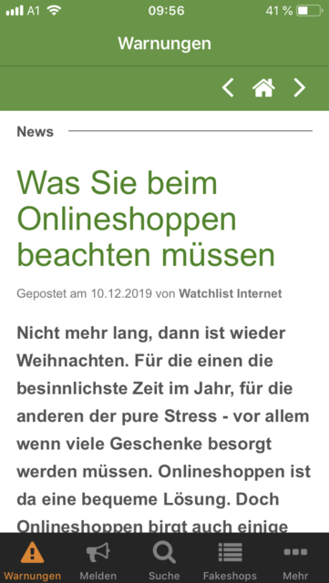 Unser App-Tipp der Woche: Internet Watch ist eine Informationsapp, die vor Inernetbetrugsversuchen warnt. Sie hilft dabei, Betrug, Phishing, Abofallen und vieles mehr zu erkennen.  | Foto: Screenshot