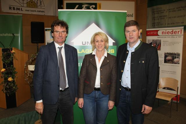 Referent Christian Krumphuber, Christine Petritz von der Kärntner Landwirtschaftskammer und der Obmann des Absolventenverbandes der LFS St. Andrä Gerald Wutscher