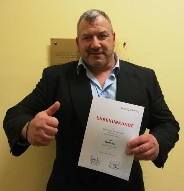 Martin Hoi aus Goggerwenig erhielt eine Ehrenurkunde des Landes Kärnten. | Foto: NPG Events
