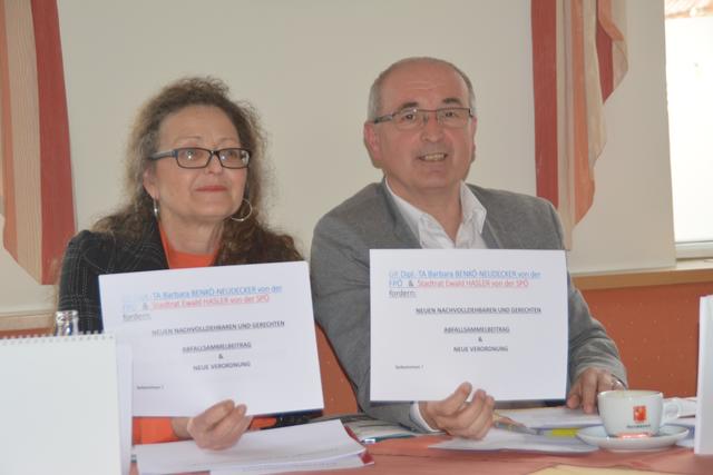 FPÖ-Gemeinderätin Barbara Benkö-Neudecker und SPÖ-Stadtrat Ewald Hasler brachten eine Aufsichtsbeschwerde gegen Bgm. Georg Rosner ein. | Foto: Michael Strini