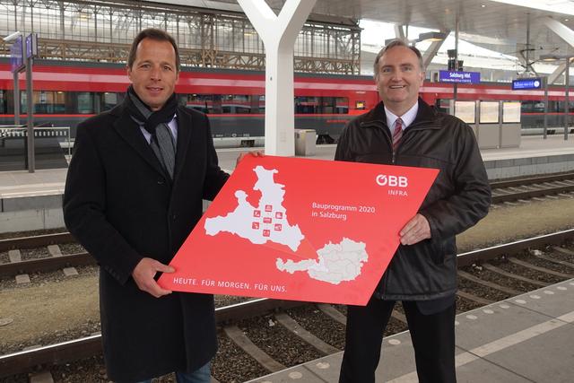 Projektleiter Christian Höss, ÖBB-Infrastruktur, Neu- und Ausbau in Salzburg und Regionalleiter Helmut Windhager zuständig für Streckenmanagement und Anlagenentwicklung.