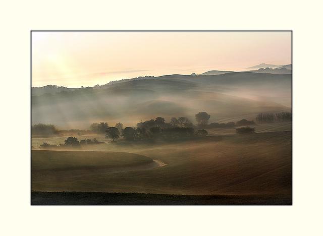 Bild 21: Die Sonne steht tief am Horizont und die Strahlen werden durch aufziehenden Bodennebel sichtbar. | Foto: © by Helene Kramarcsik