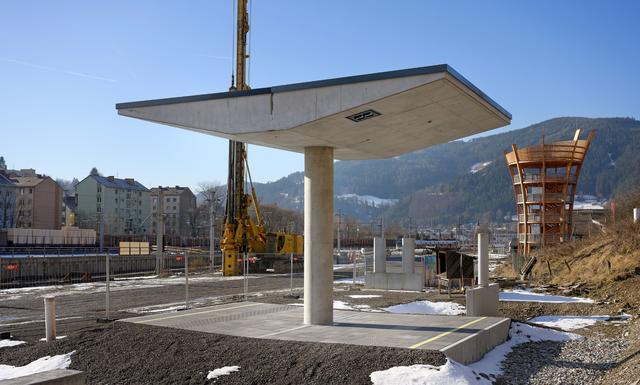 Das Bahnsteigmodell am Bahnhof Mürzzuschlag: Ein Vorgeschmack auf die architektonische Gestaltung. | Foto: ÖBB/Ebner