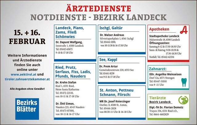 Ärztedienste: Wochenenddienste Sa.+So., 15.02.+16.02.2020