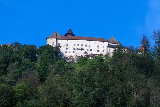 Blick vom Schiff aus zum Schloss Rannariedl im Bezirk Rohrbach (OÖ).