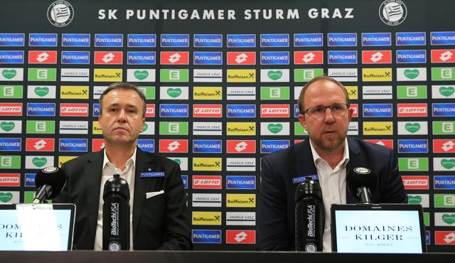Katerstimmung: Die Verantwortlichen des SK Sturm, Präsident Christian Jauk (l.) und Geschäftsführer Sport Günter Kreissl | Foto: GEPA