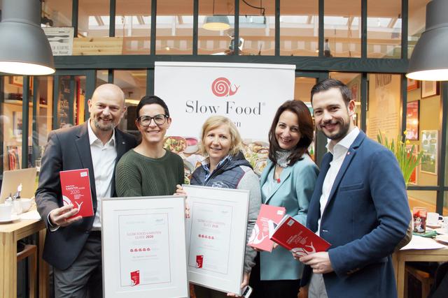 Stellten den ersten Kärntner Slow Food Guide vor: Christian Kresse, Marianne Daberer, Bettina Pilgram, Gertrude Ortner, Sebastian Schuschnig