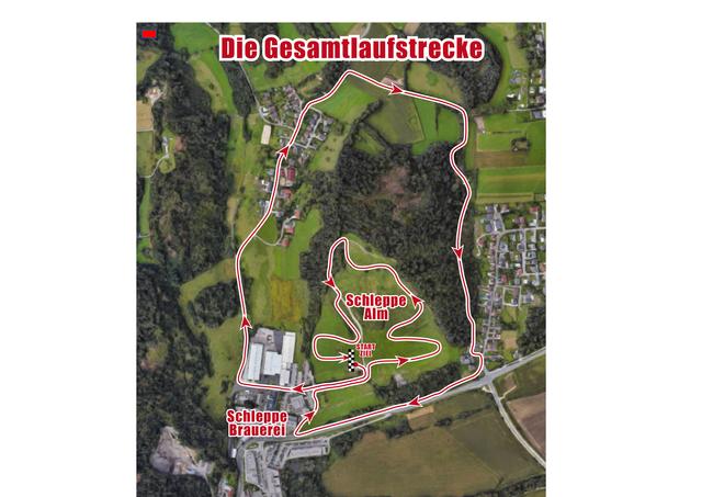 Das ist die Laufstrecke um die Schleppe Alm.