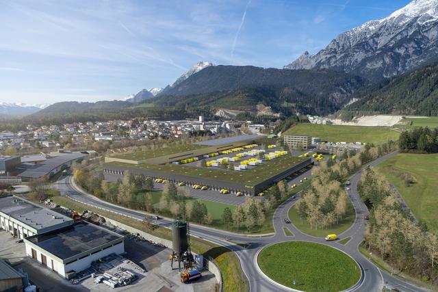 So wird das neue Logistikzentrum der Post in Vomp aussehen.