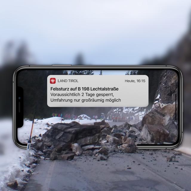 Die Land Tirol App weist auf die Lawinenwarnstufe hin | Foto: Land Tirol/Schlossmarketing