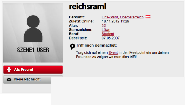 Screenshot vom Userprofil Michael Ramls auf der Plattform Szene1. | Foto: BRS