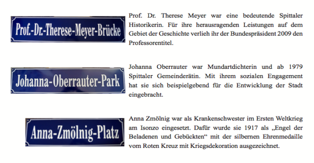In Spittal an der Drau werden öffentliche Plätze erstmals nach Frauen benannt.