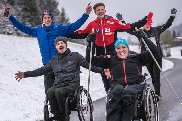 Gregor Schlierenzauer, Simon Wallner und Claudia Lösch beim Organized App Run in Trins 2019  | Foto: Sebastian Marko for Wings for Life World Run