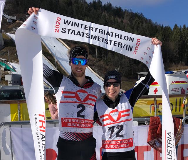 Carina Wasle (Wave Tri-Team TS Wörgl) und Adrian Igerc (LG Südkärnten), Staatsmeister 2020 im Winter Triathlon.