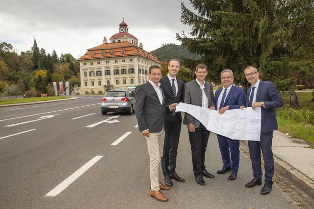 Arbeitstreffen zum Mobilitätspaket: Abteilungsleiter Volker Bidmon, Asfinag-Vorstand Hartwig Hufnagl, LR Martin Gruber, Asfinag-Vorstand Josef Fiala und Asfinag Geschäftsführer Alexander Walcher (von links)