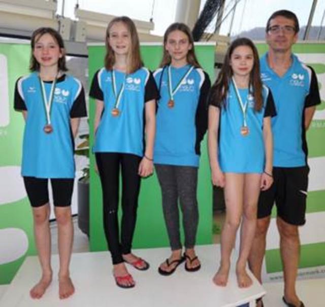 Die Nachwuchsmannschaft 4x50 m mit Trainer Alex Greiner