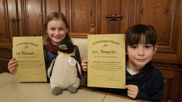 Die Stadtoberhäupter der Grazer Kinder: Lea Poldrack und Luis Margreiter setzen sich für Gleichaltrige ein.