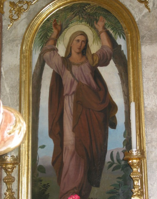 Darstellung der Heiligen Corona in der Kirche von St. Corona am Schöpfl: Die Märtyrerin gilt in mehreren christlichen Konfessionen als Schutzpatronin gegen Seuchen und Unwetter.
