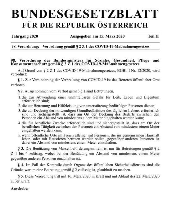 Hier die Verordnung, die ab heute, Montag, gilt – vorerst bis 22. März.