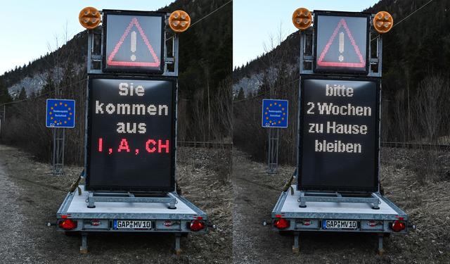 Eindeutiger Hinweis für alle Reisenden beim Grenzübergang in Scharnitz.
