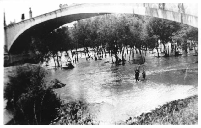 Hochwasser 1938: Die Kaiser-Franz-Joseph-Brücke nach Allersdorf (1901 bis 1981) wurde nach dem Hochwasser von 1899 erbaut.