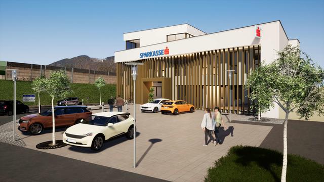 Der Neubau der Sparkasse Mürzzuschlag wird das Stadtviertel rund um die Volksschule und die Pfarrkirche aufwerten.
Schaubild DI Pajduch Architektur ZT-Gesellschaft mbH