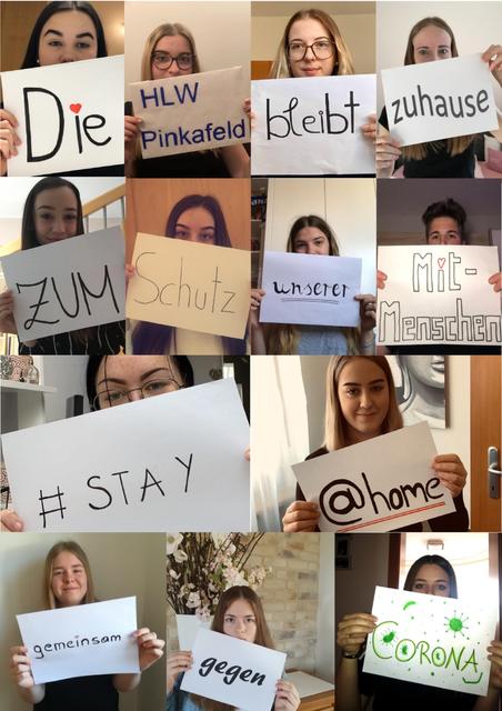 Die Schülerinnen der HLW Pinkafeld setzen ein Zeichen unter dem Motto "Stay Home - Gemeinsam gegen Corona".