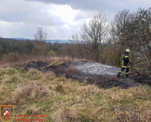 Feuerwehrmann beim Löschen eines Flurbrandes