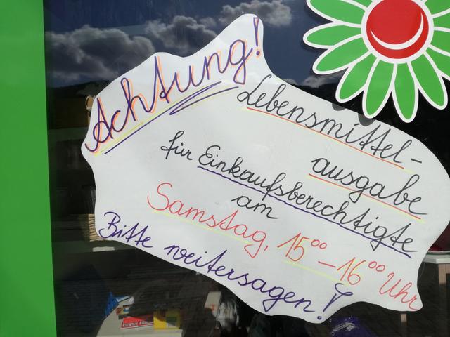 Am kommenden Samstag, 4. April, findet eine Lebensmittelausgabe statt.