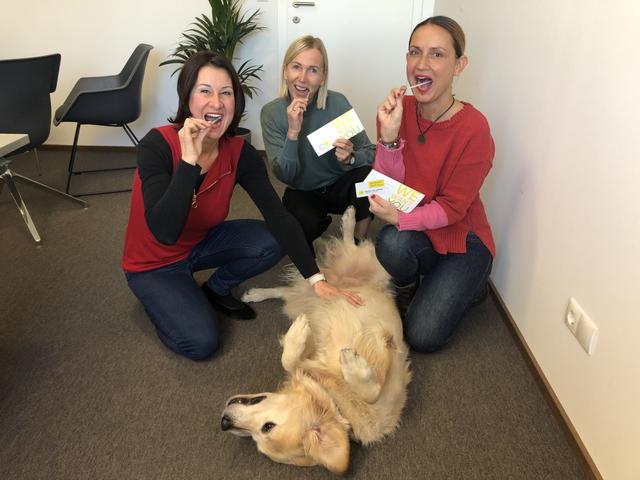 Team Geben für Leben - Susanne Marosch, Monika Schöpf, Cemanur Kartal und "Wachhund" Happy - Lass dich typisieren!