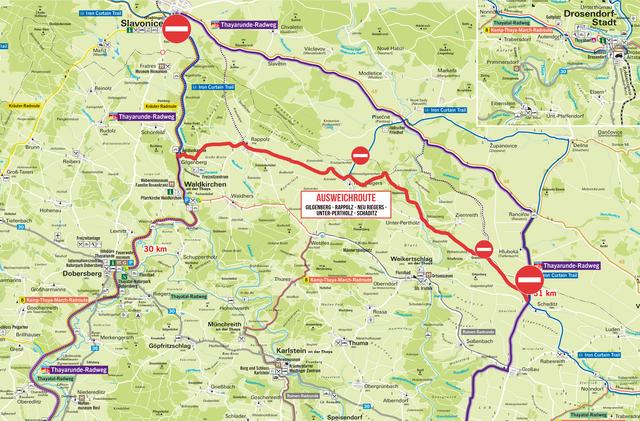 Auf die Ausweichroute gelangt man bei Gilgenberg.